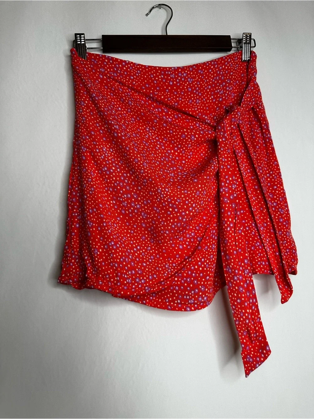 Mango Red Floral Asymmetrical Tie-Waist Skirt